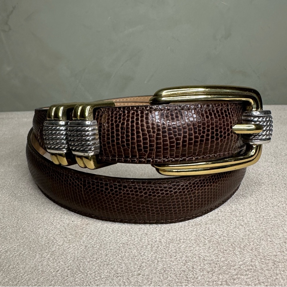 Brighton Snake Embossed Brown Leather Belt Dual Tone Metal Buckle Women's S/M/30
